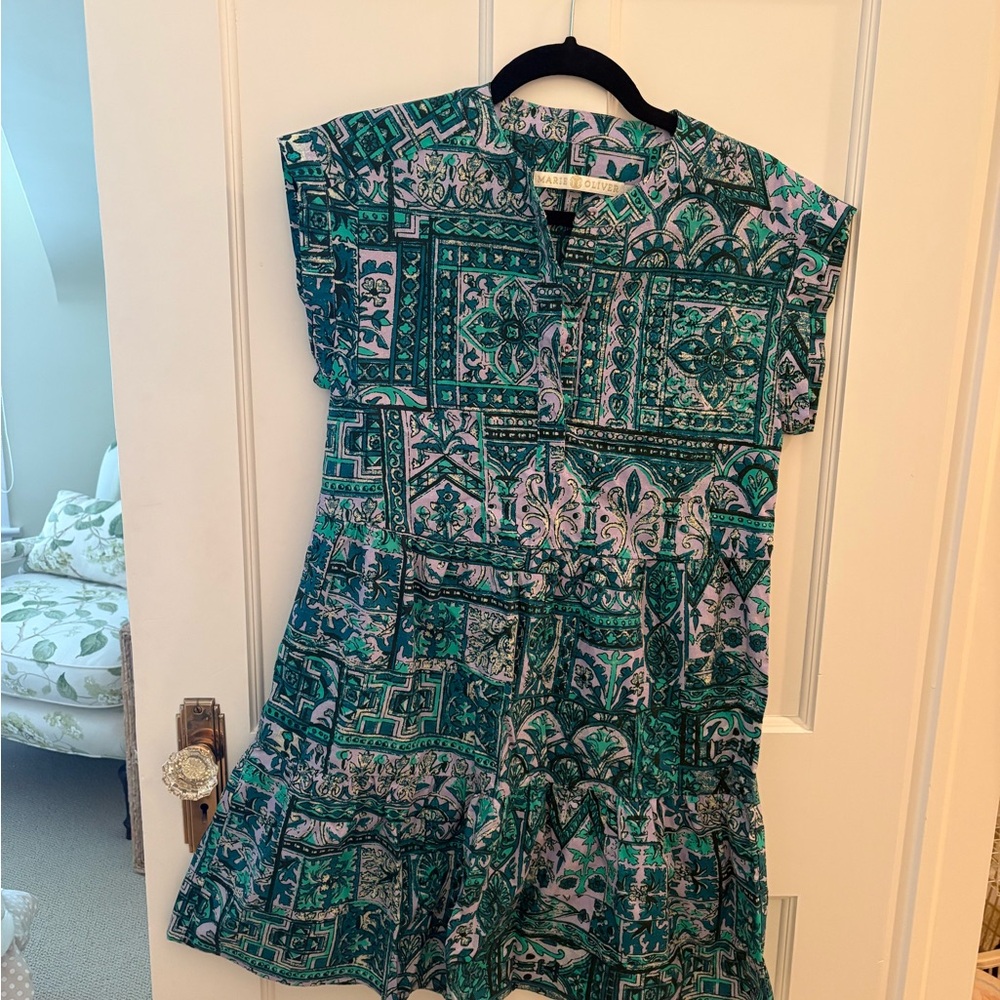 Marie Oliver Teal and Purple Patterned Dress